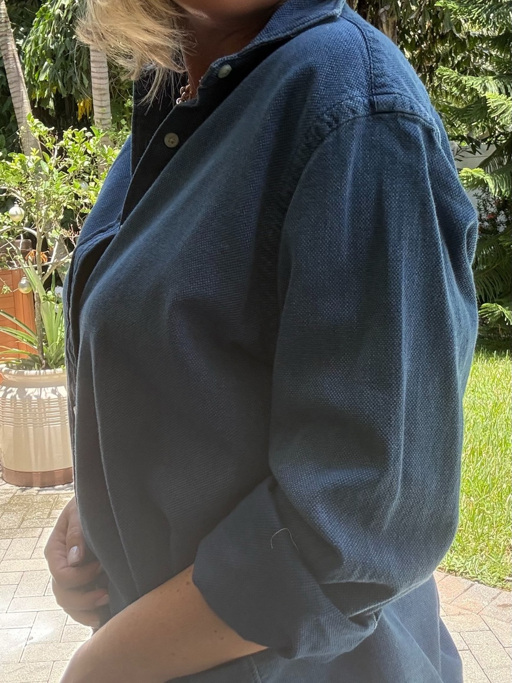 Vintage Ralph Lauren Navy Textured Button-Down Shirt Oversized Woman ( men XL) - Picture 4 of 10